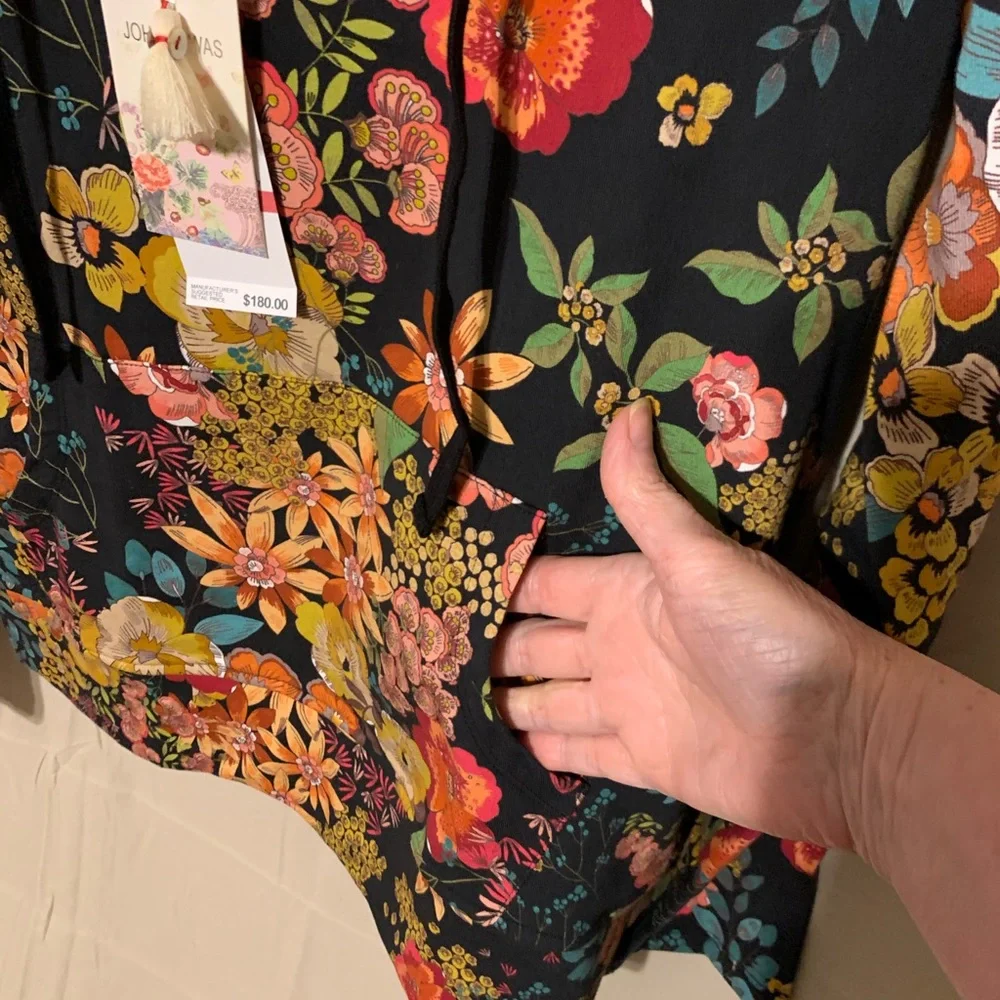SOLD** 180 NWT XS Johnny Was bohemian floral on black Camilla hoodie - Picture 2 of 16